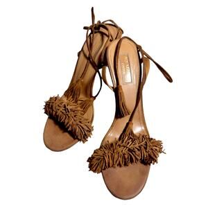 Aquazzura Firenze Cognac Brown Suede Vero Cuoio Sandals Women's EU 39 US 8.5
